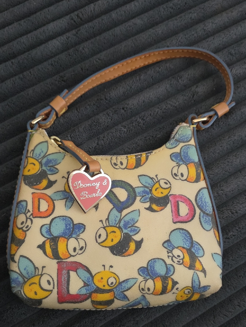 Dooney & Bourke Vintage Bee Print Wristlet with Tan Strap